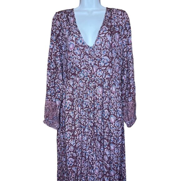 Faherty Toluca Tiered Long Sleeve Dress in Merlot Bordeaux Floral NWOT Size Medi - Picture 2 of 8
